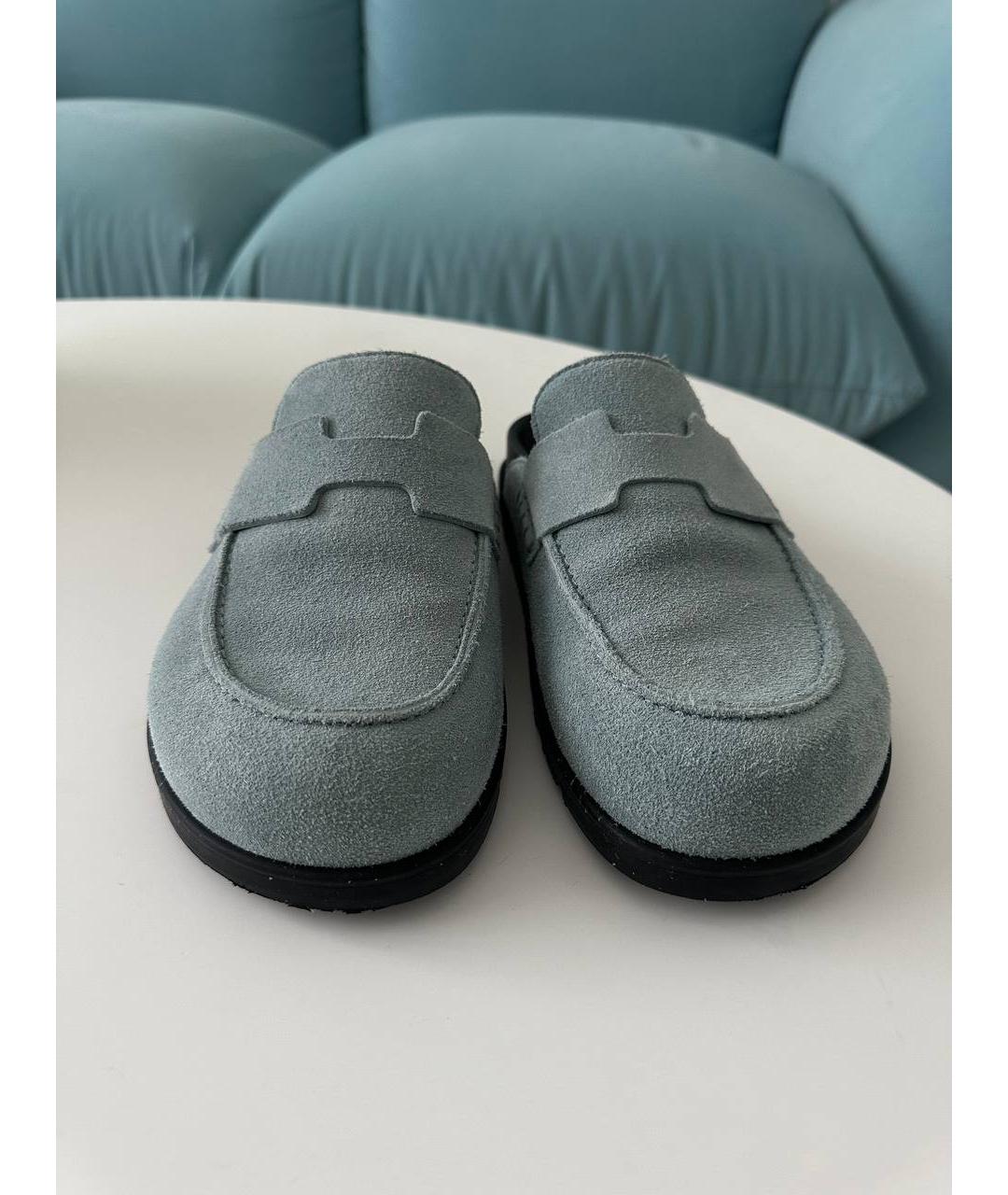 HERMES Голубые замшевые мюли, фото 7