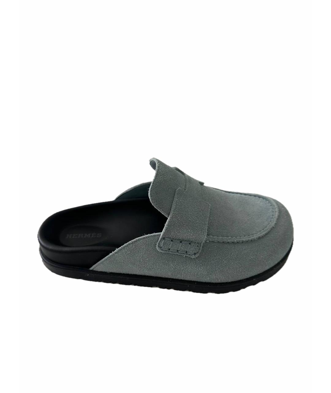 HERMES Голубые замшевые мюли, фото 1