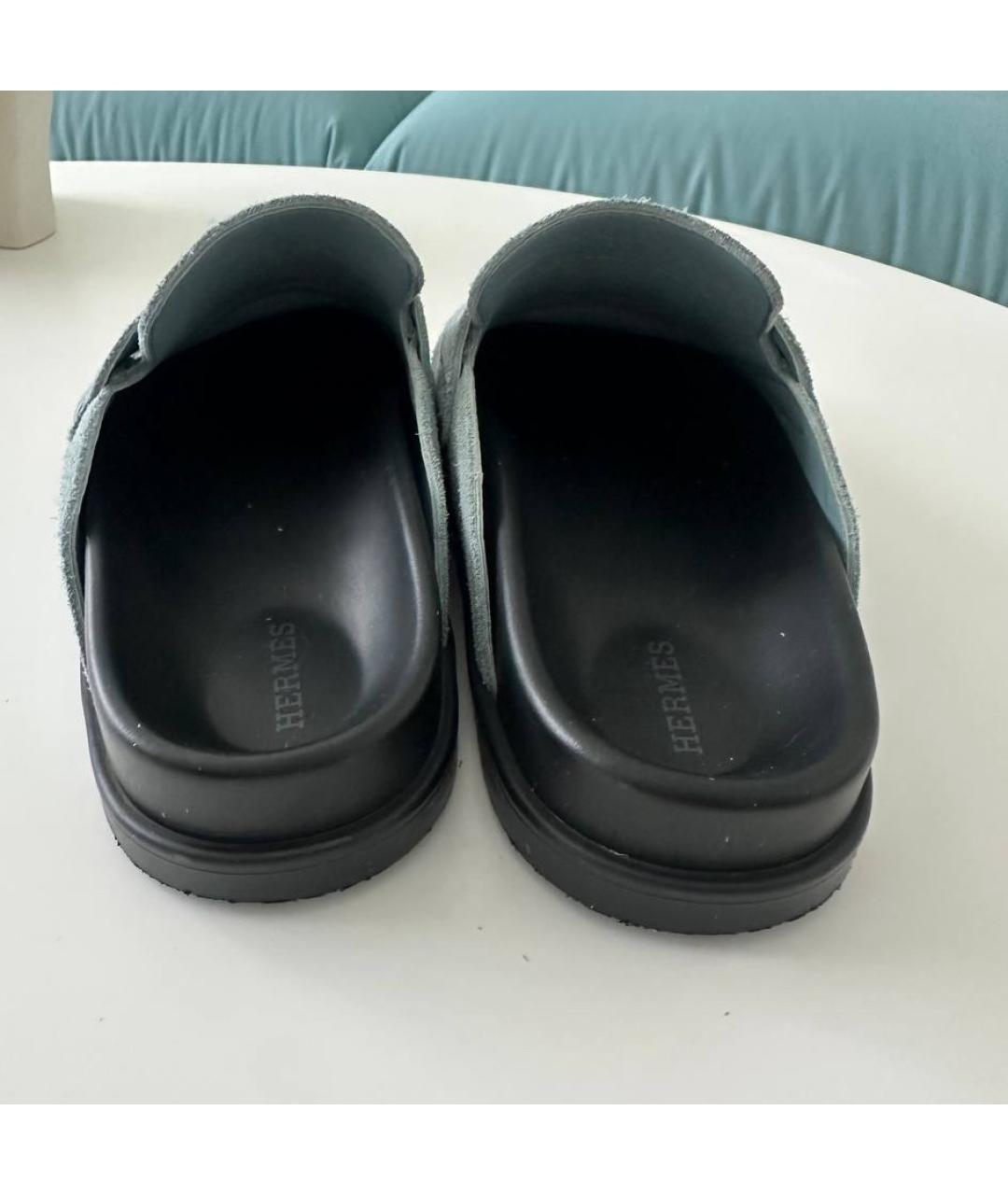 HERMES Голубые замшевые мюли, фото 4