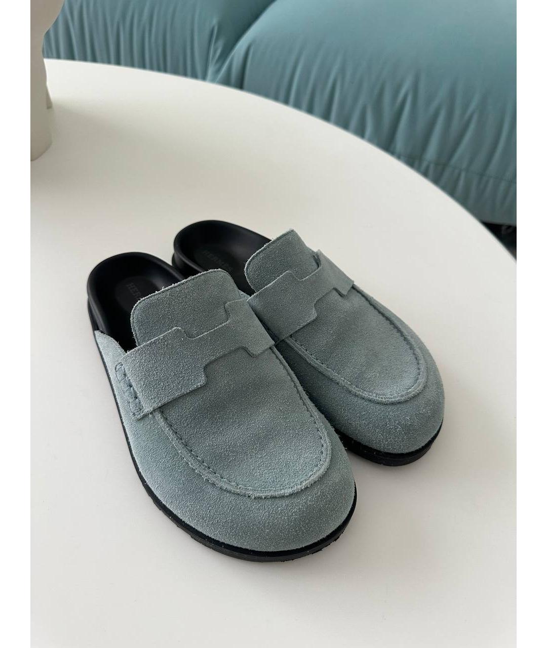 HERMES Голубые замшевые мюли, фото 3
