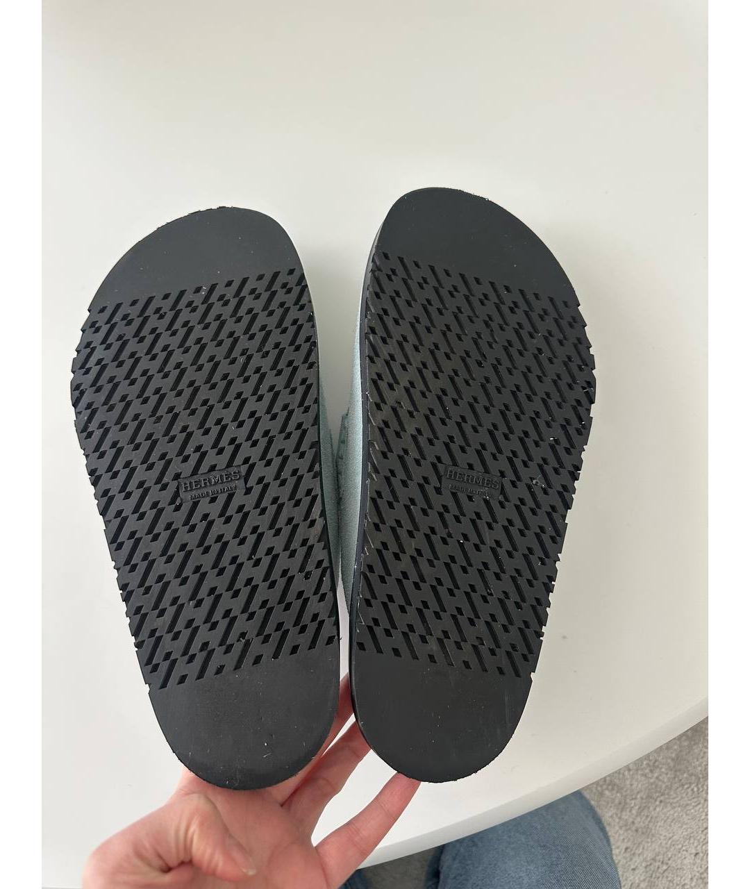 HERMES Голубые замшевые мюли, фото 5