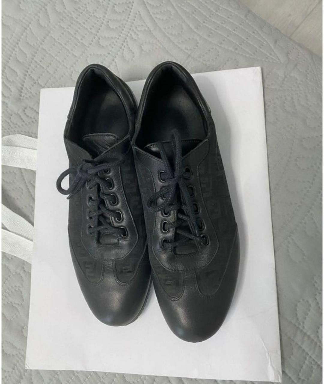 FENDI Черные кожаные кеды, фото 2