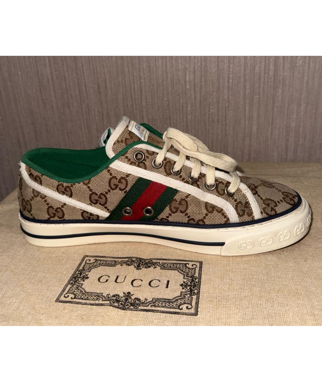 GUCCI Бежевые кеды из искусственной кожи, фото 4