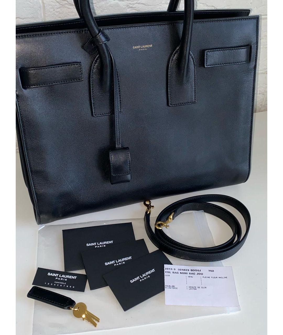 SAINT LAURENT Черная кожаная сумка с короткими ручками, фото 4