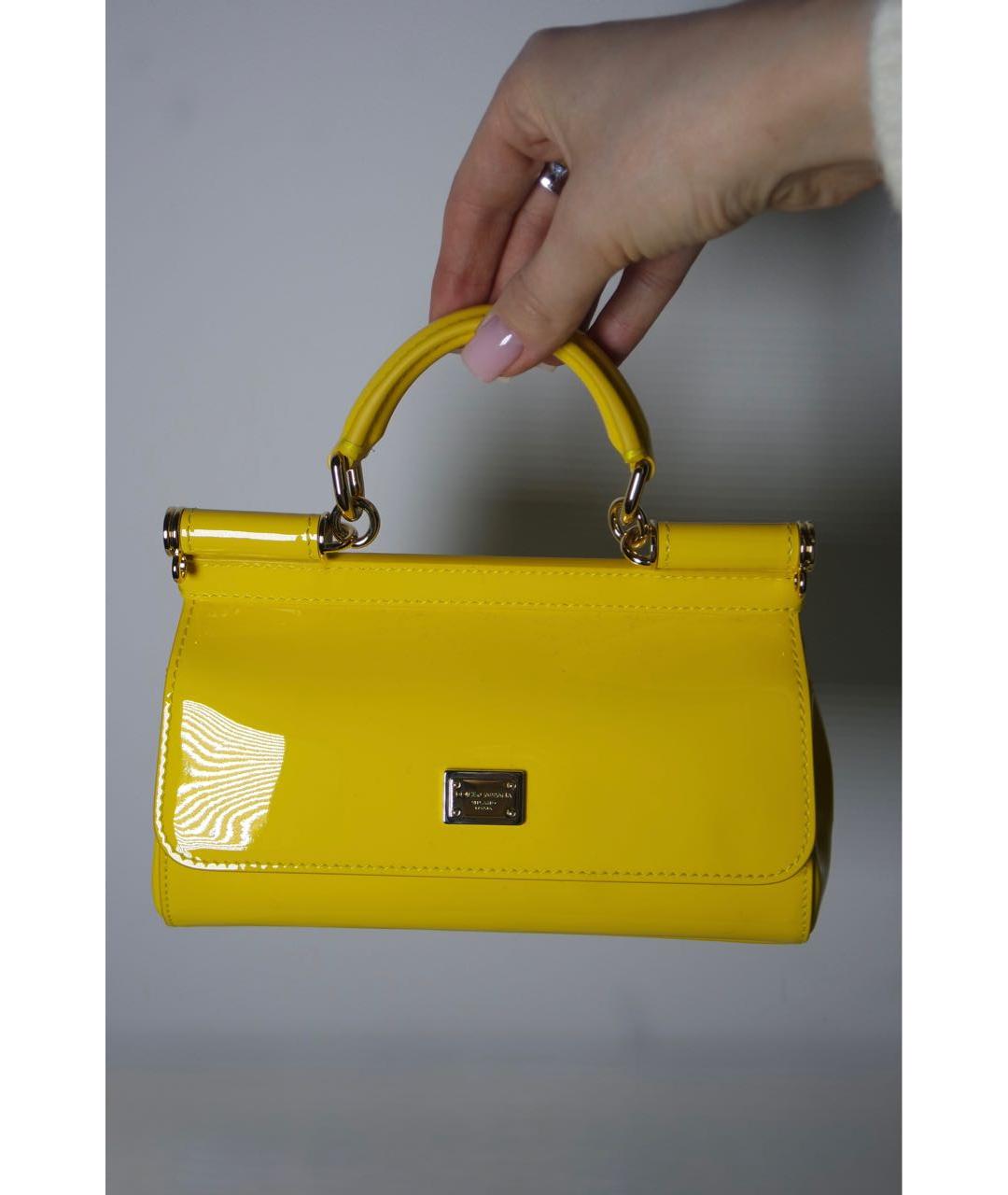 DOLCE&GABBANA Желтая кожаная сумка с короткими ручками, фото 2