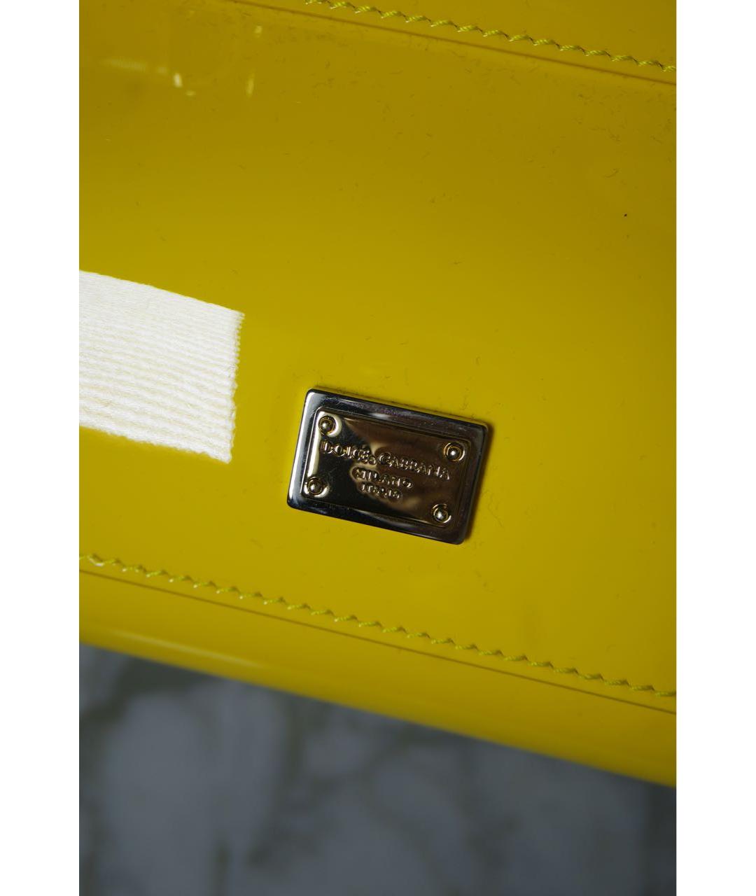 DOLCE&GABBANA Желтая кожаная сумка с короткими ручками, фото 5