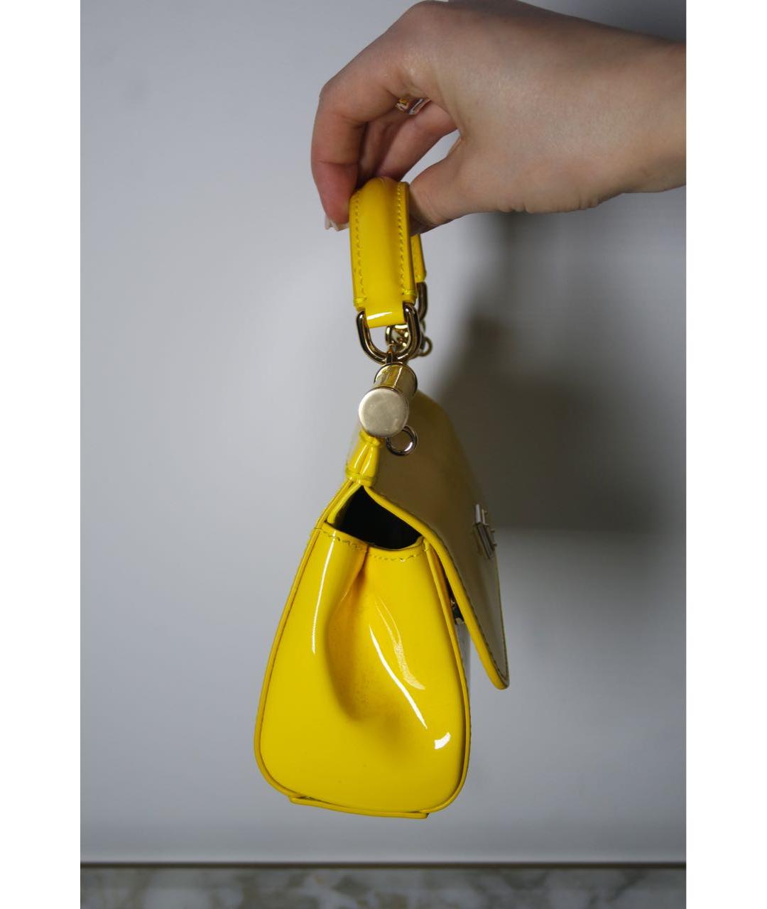 DOLCE&GABBANA Желтая кожаная сумка с короткими ручками, фото 4