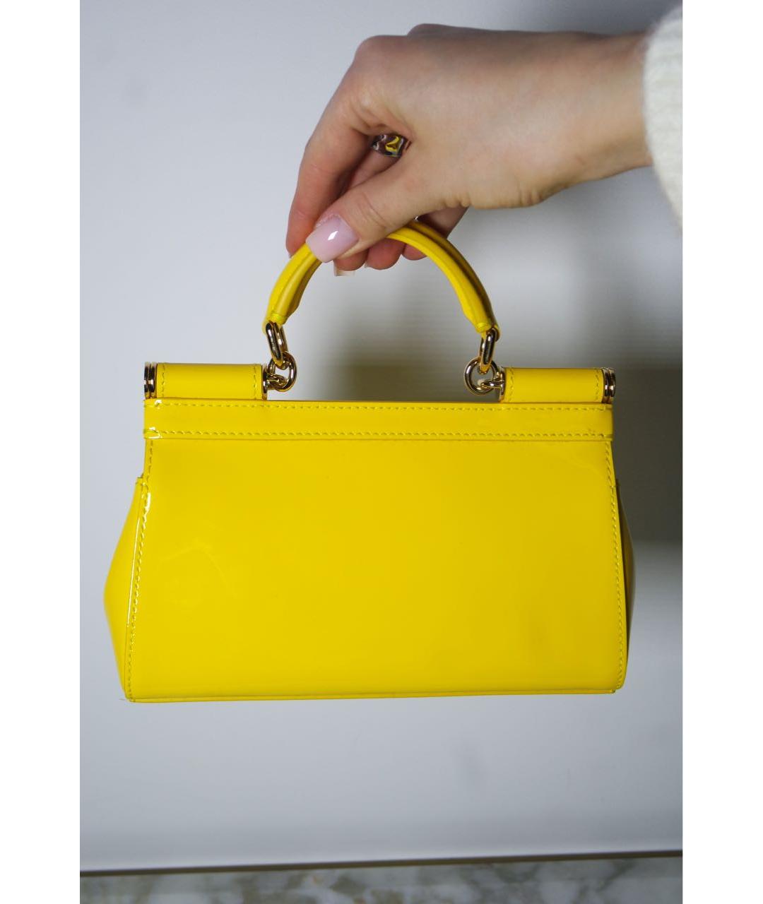 DOLCE&GABBANA Желтая кожаная сумка с короткими ручками, фото 3