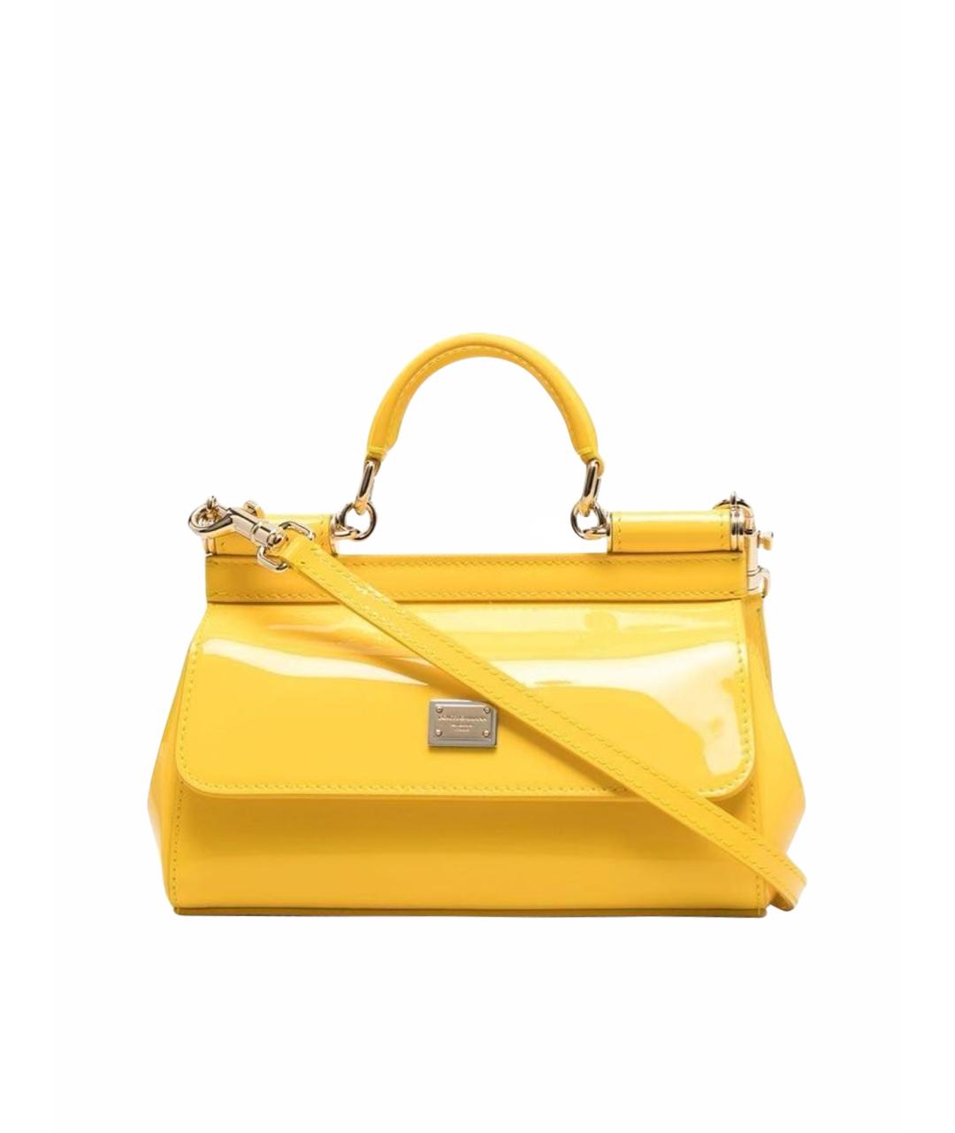 DOLCE&GABBANA Желтая кожаная сумка с короткими ручками, фото 1
