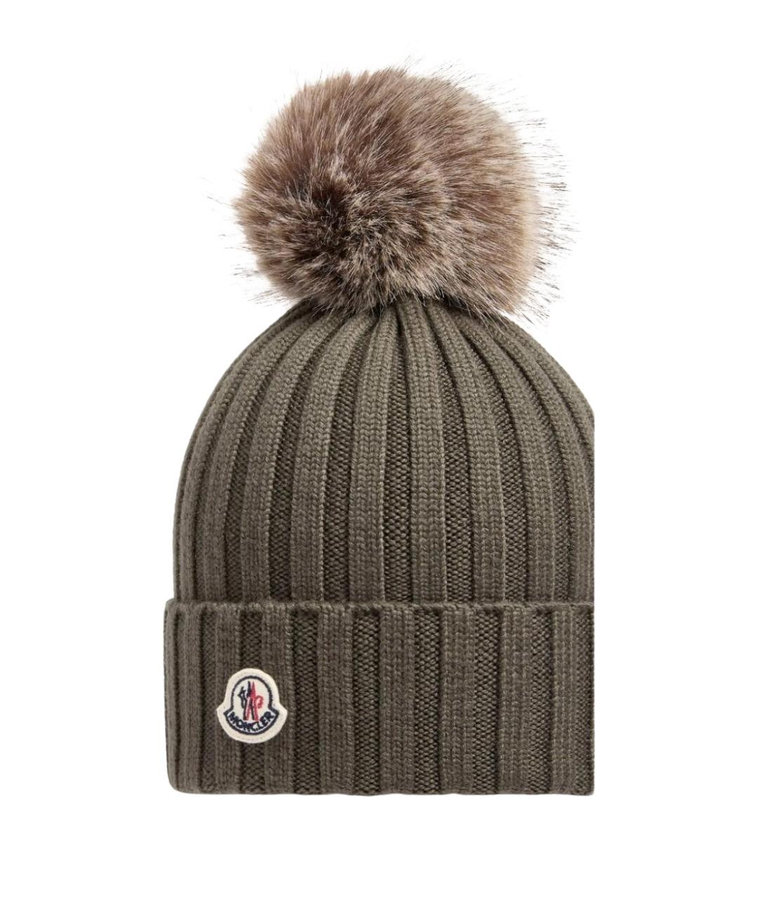 MONCLER Хаки шерстяная шапка, фото 2