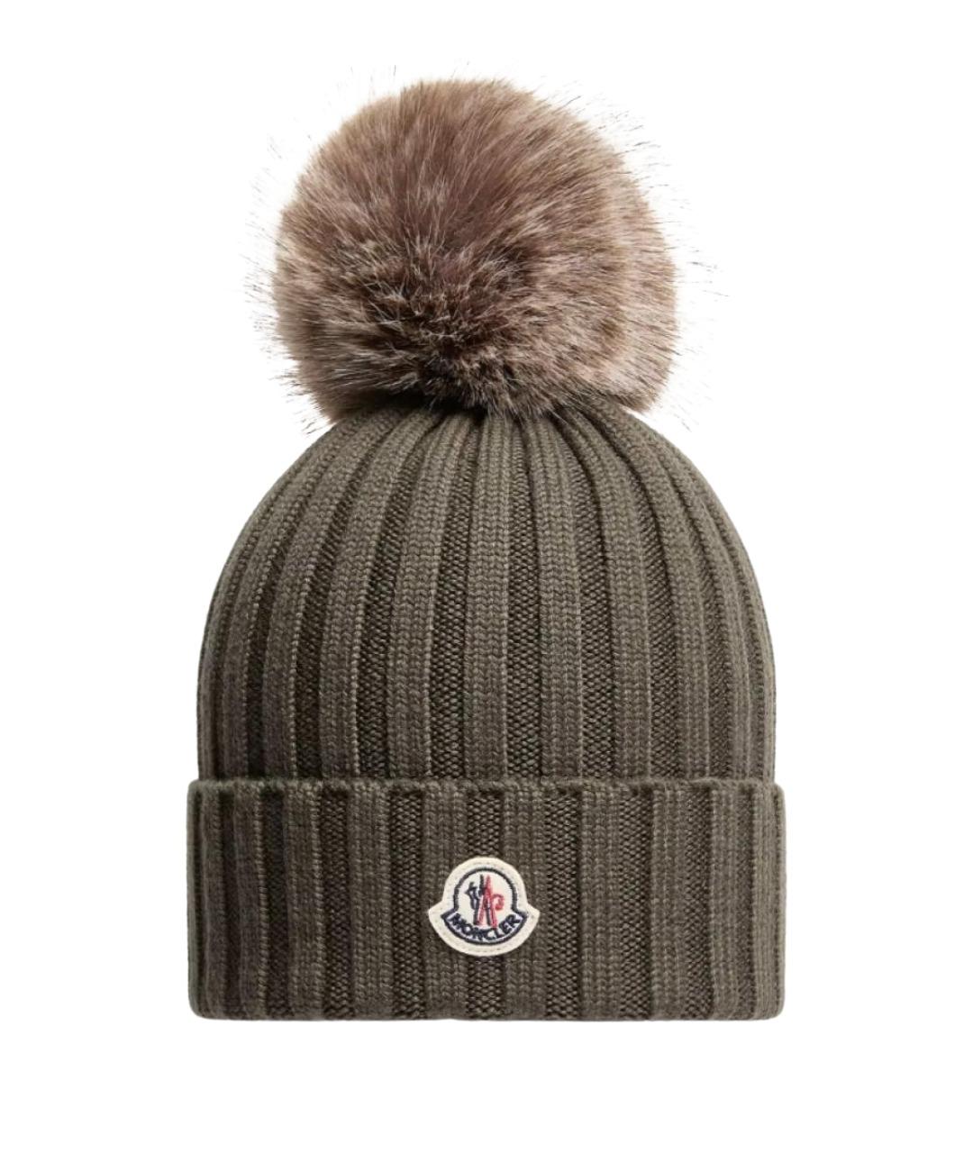 MONCLER Хаки шерстяная шапка, фото 1