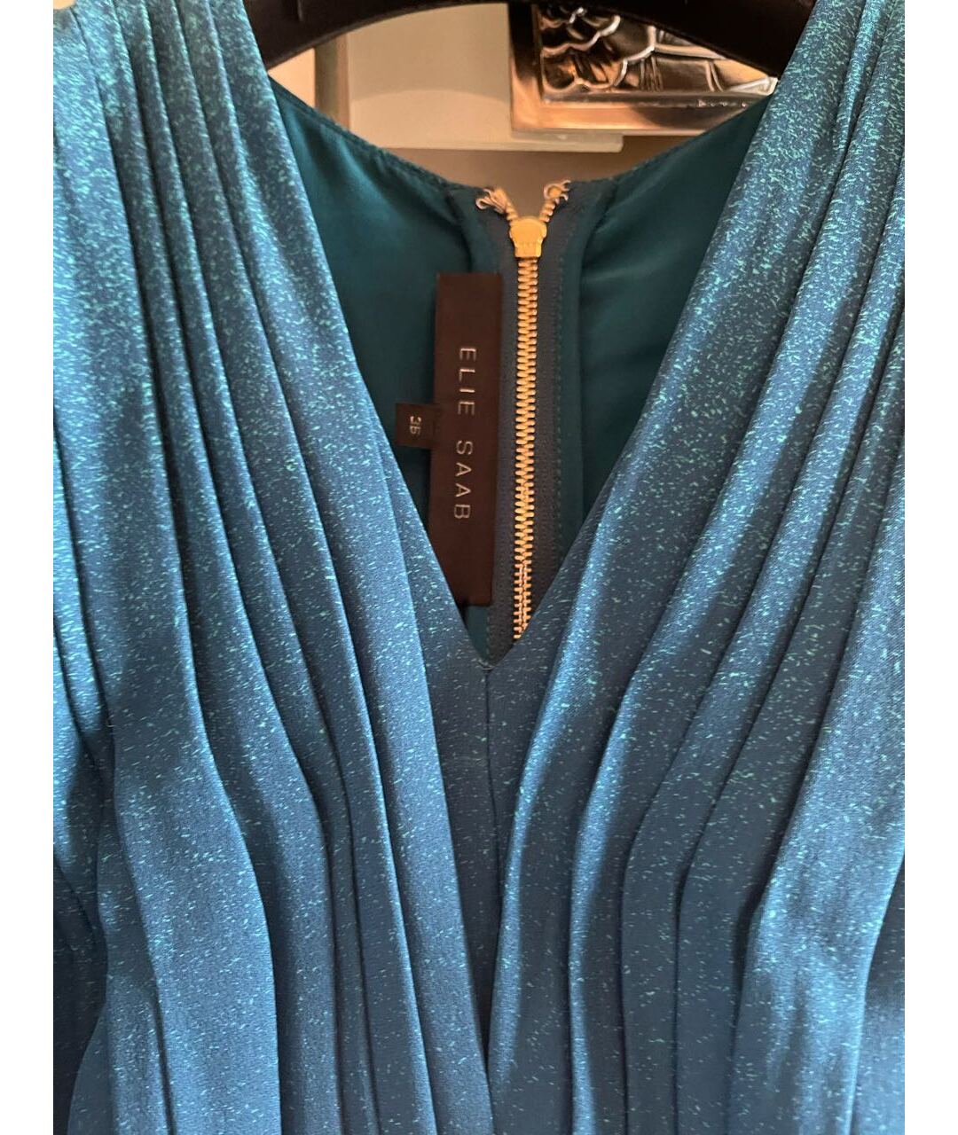 ELIE SAAB Бирюзовое шелковое вечернее платье, фото 4