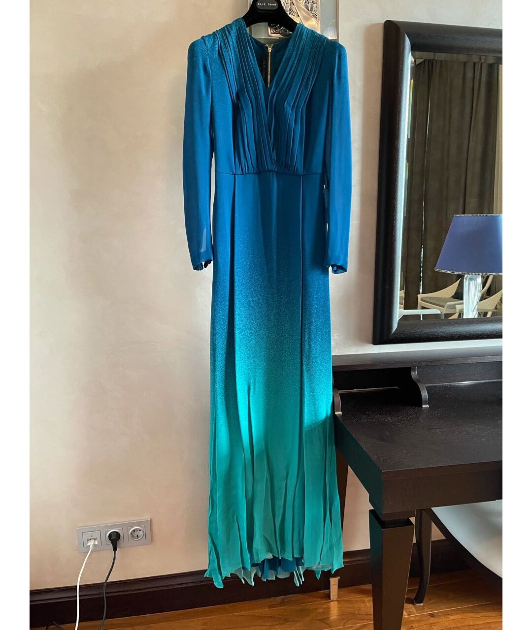ELIE SAAB Бирюзовое шелковое вечернее платье, фото 7