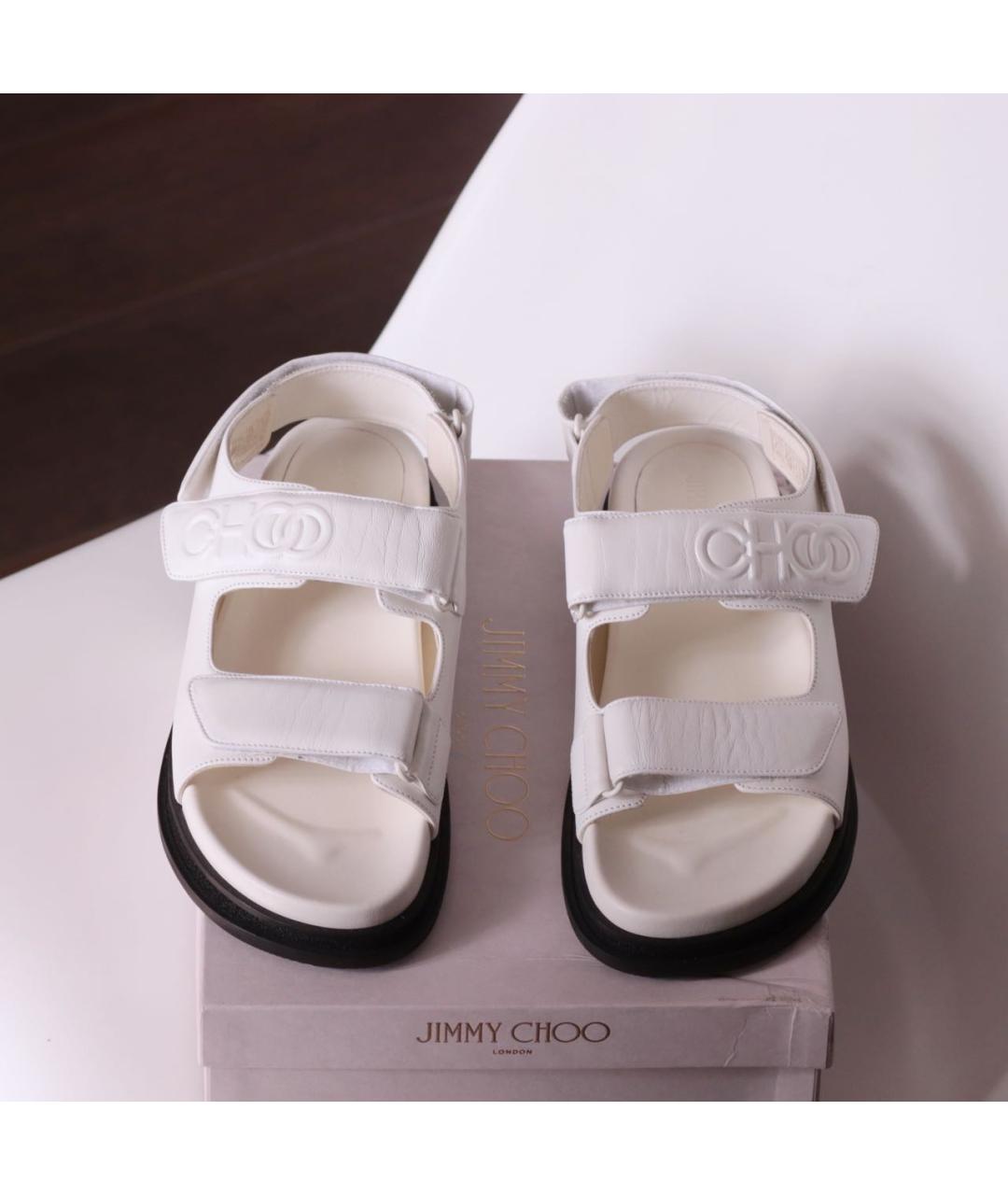 JIMMY CHOO Белые кожаные сандалии, фото 2