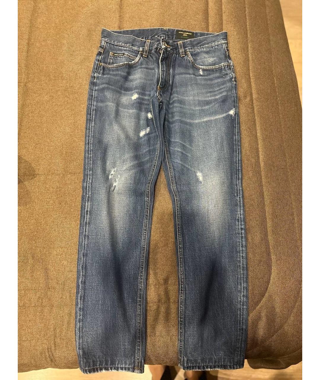 DOLCE&GABBANA Темно-синие хлопковые прямые джинсы, фото 4