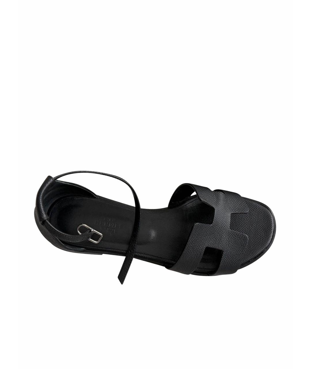 HERMES Черные кожаные сандалии, фото 5