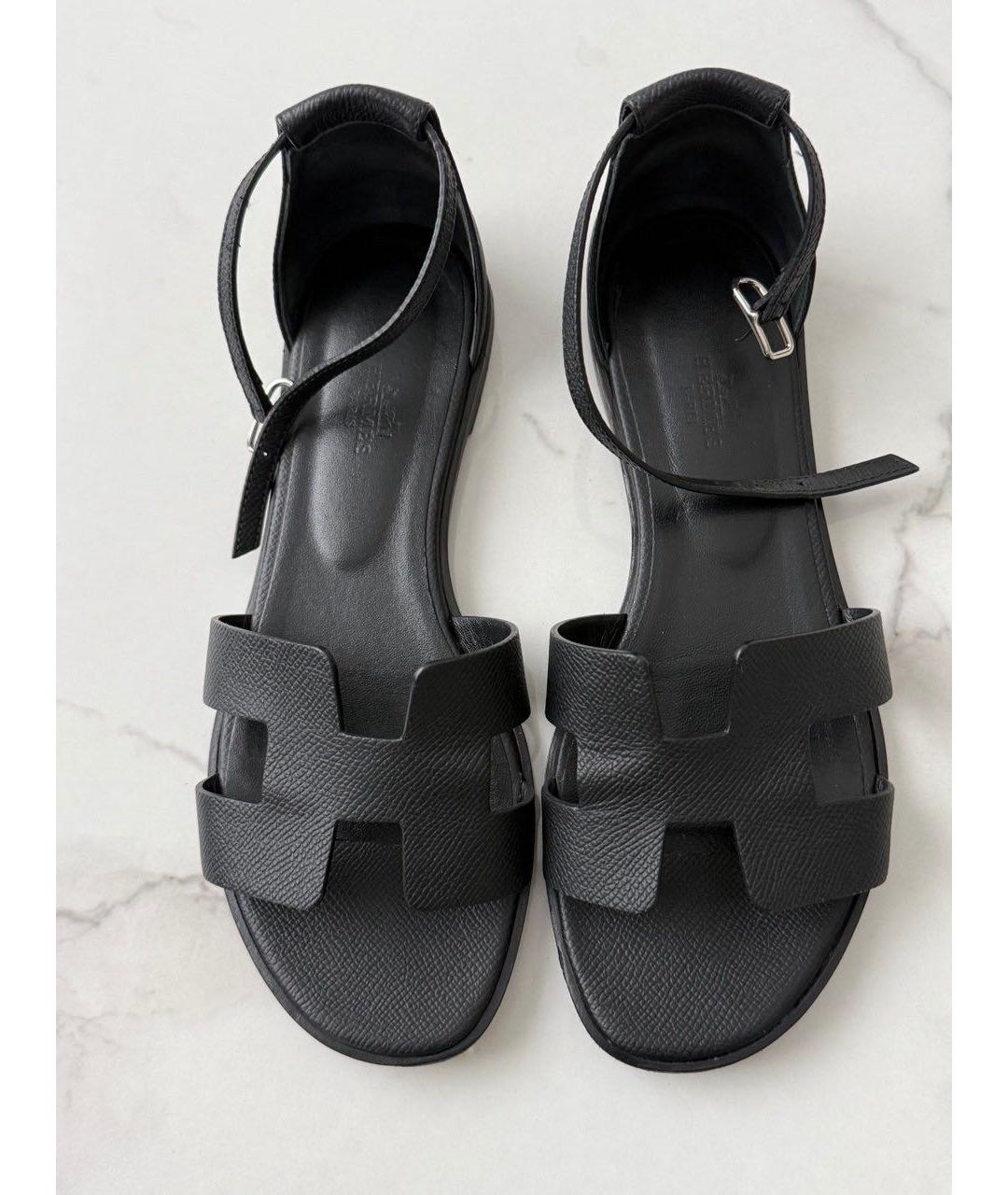 HERMES Черные кожаные сандалии, фото 2