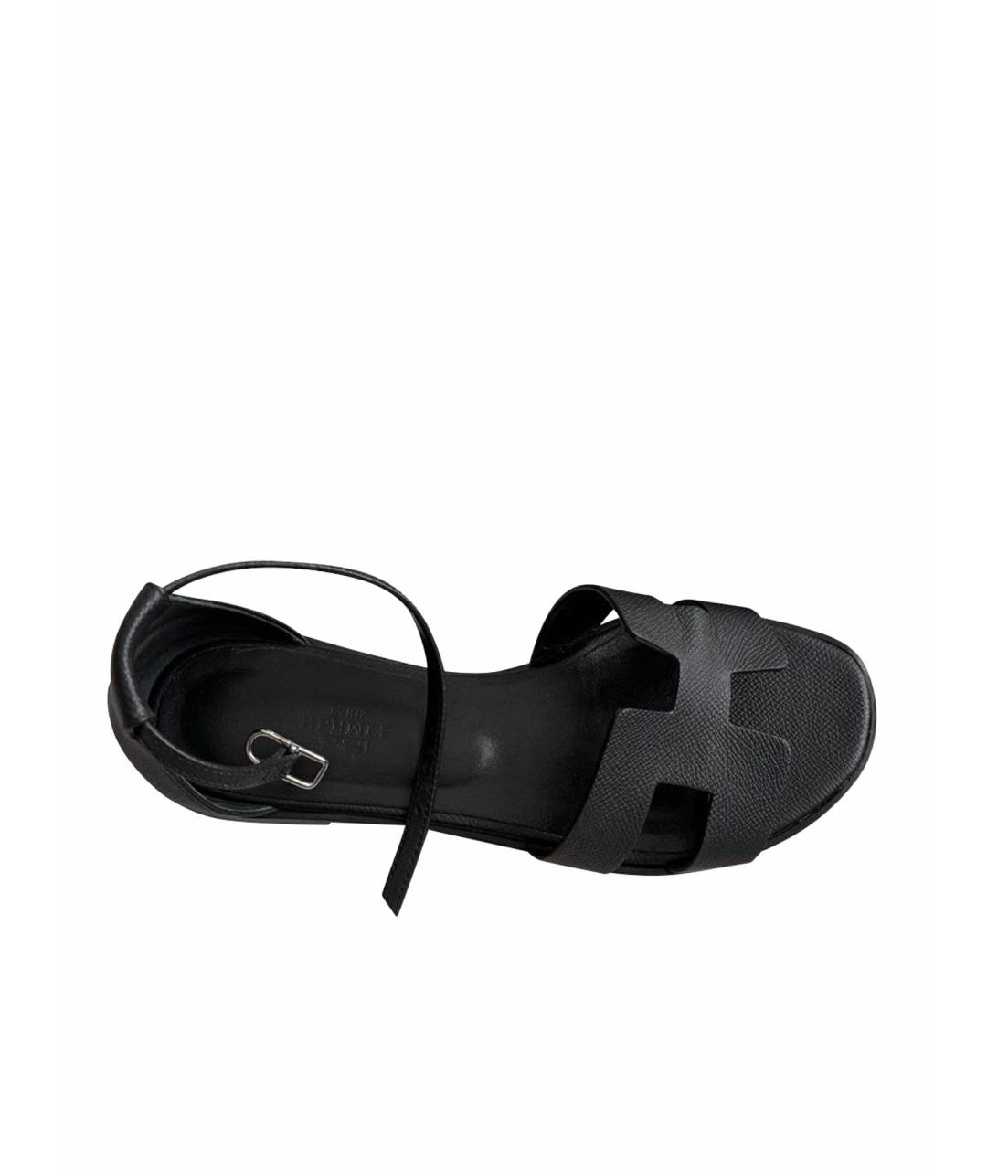 HERMES Черные кожаные сандалии, фото 1