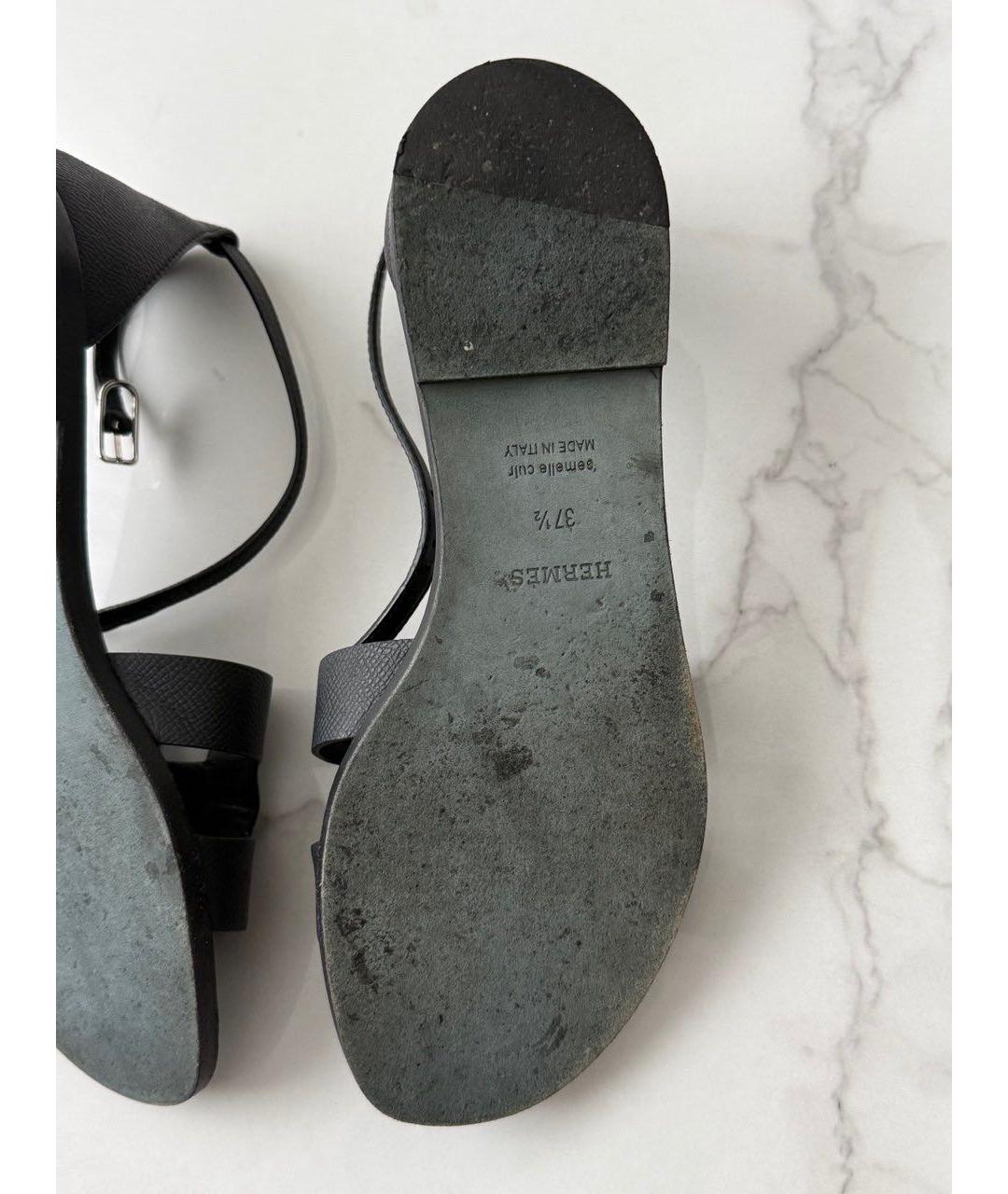 HERMES Черные кожаные сандалии, фото 4