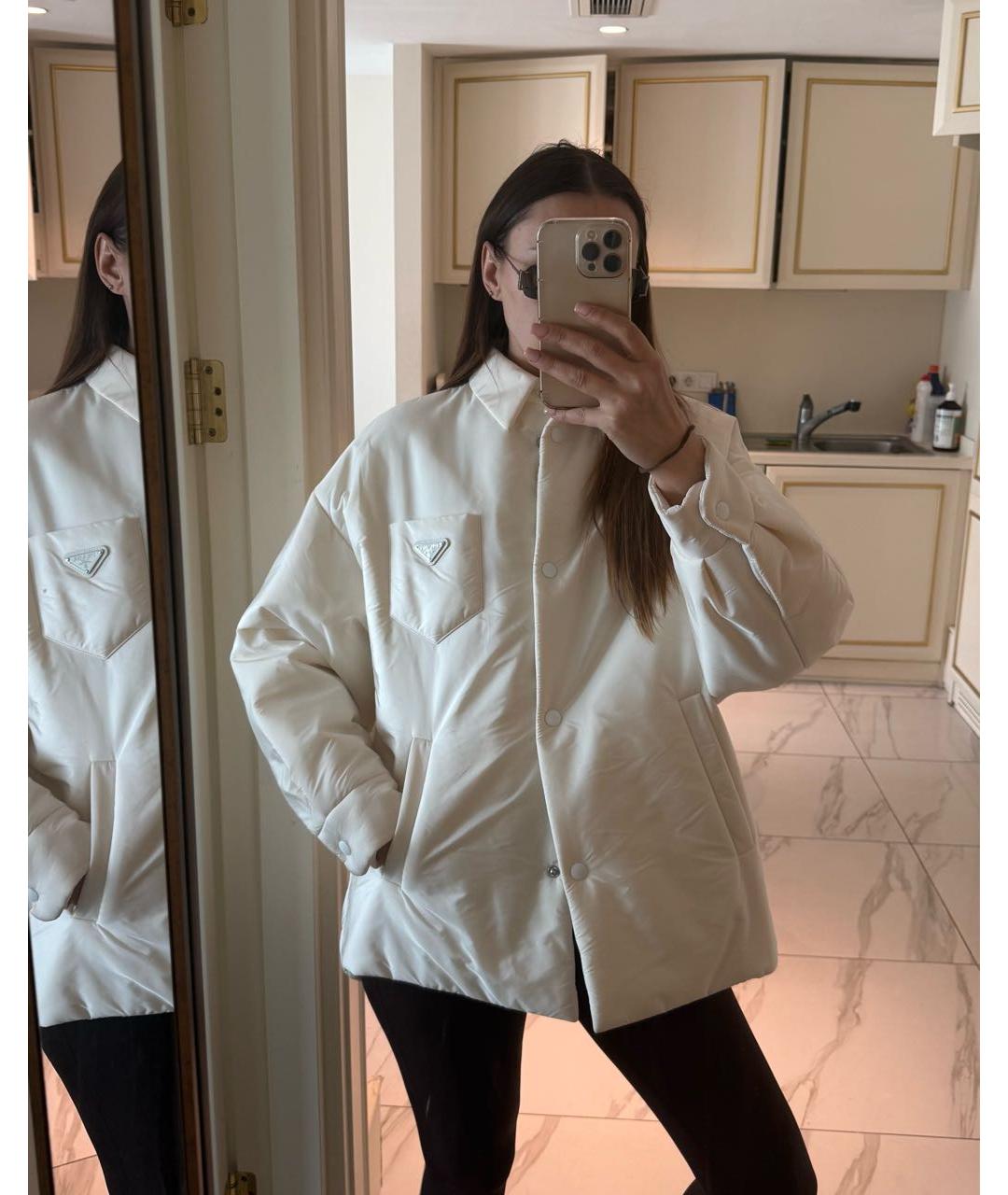 PRADA Бежевый полиамидовый пуховик, фото 5