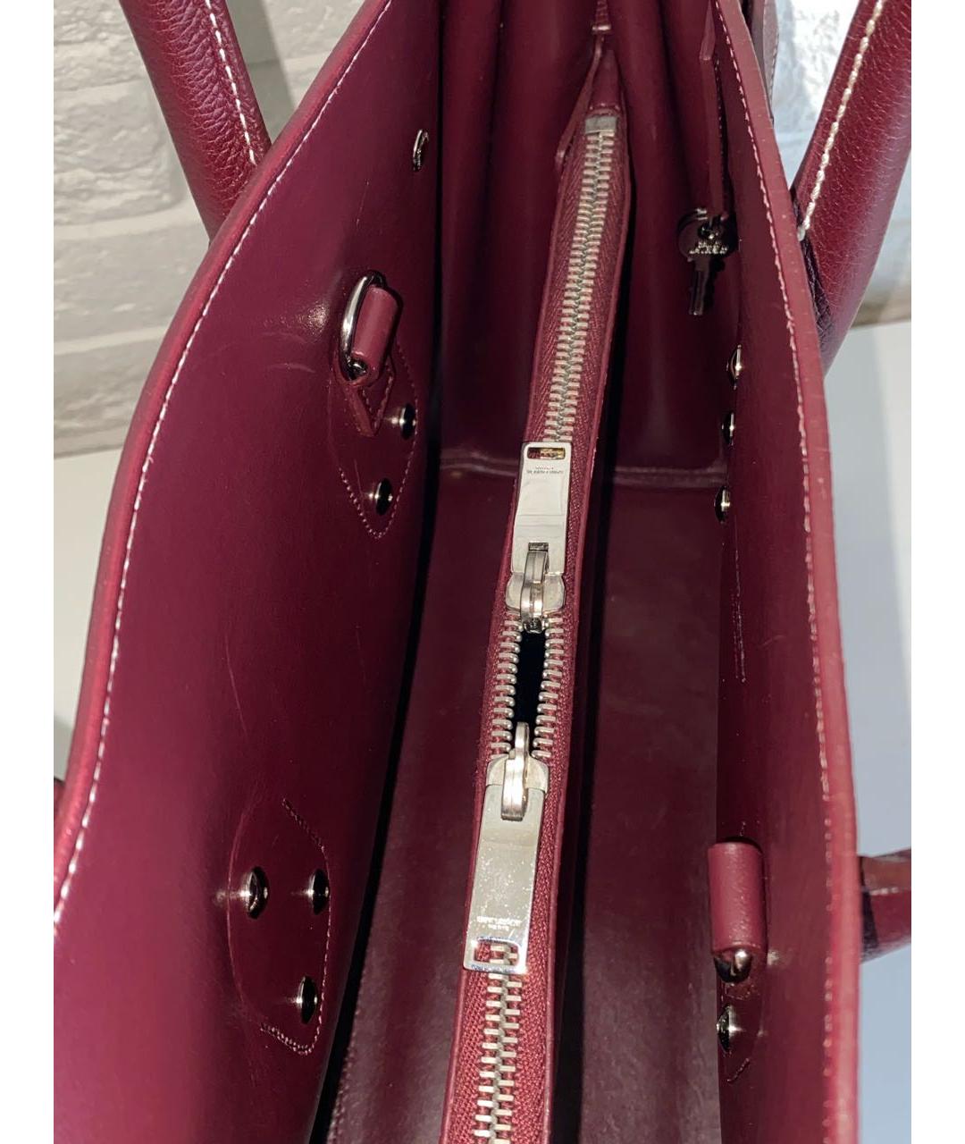 SAINT LAURENT Бордовая кожаная сумка с короткими ручками, фото 5