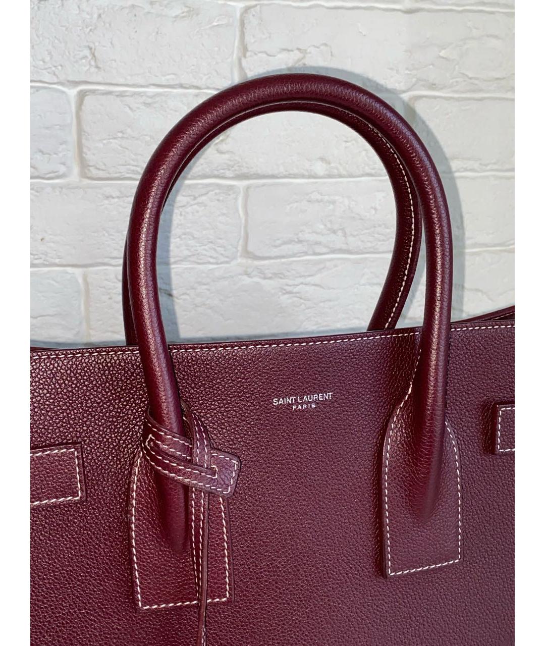 SAINT LAURENT Бордовая кожаная сумка с короткими ручками, фото 2