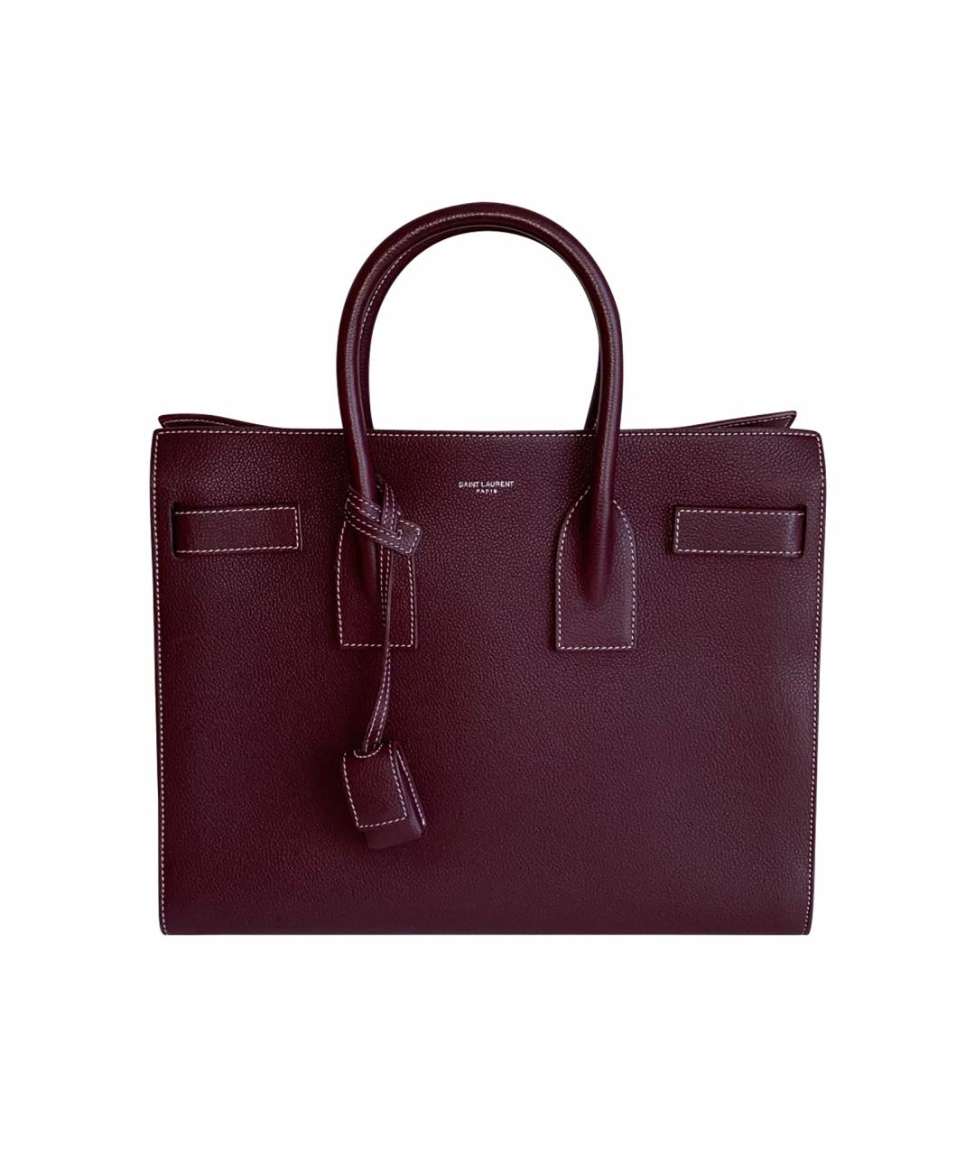 SAINT LAURENT Бордовая кожаная сумка с короткими ручками, фото 9