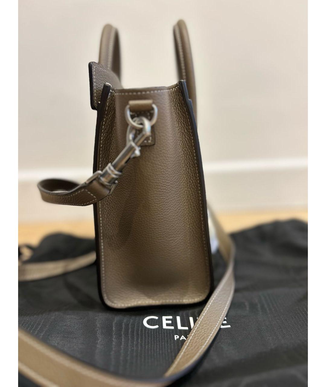 CELINE Хаки кожаная сумка тоут, фото 5