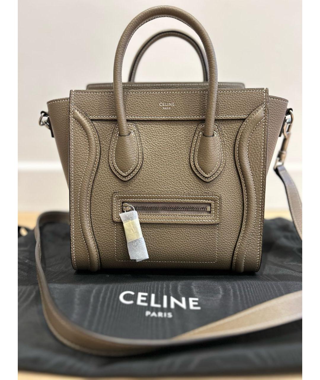 CELINE Хаки кожаная сумка тоут, фото 9