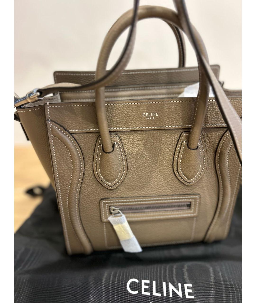 CELINE Хаки кожаная сумка тоут, фото 8