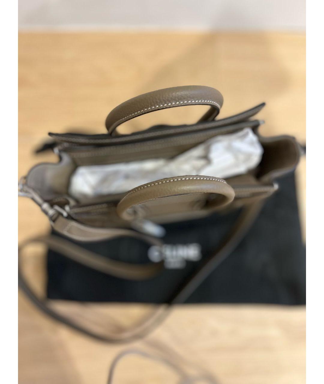 CELINE Хаки кожаная сумка тоут, фото 6