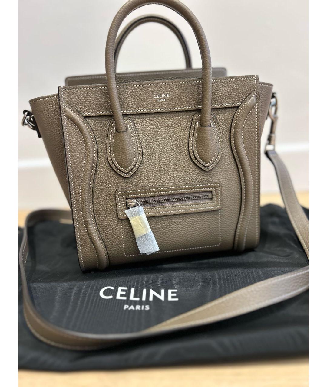 CELINE Хаки кожаная сумка тоут, фото 2