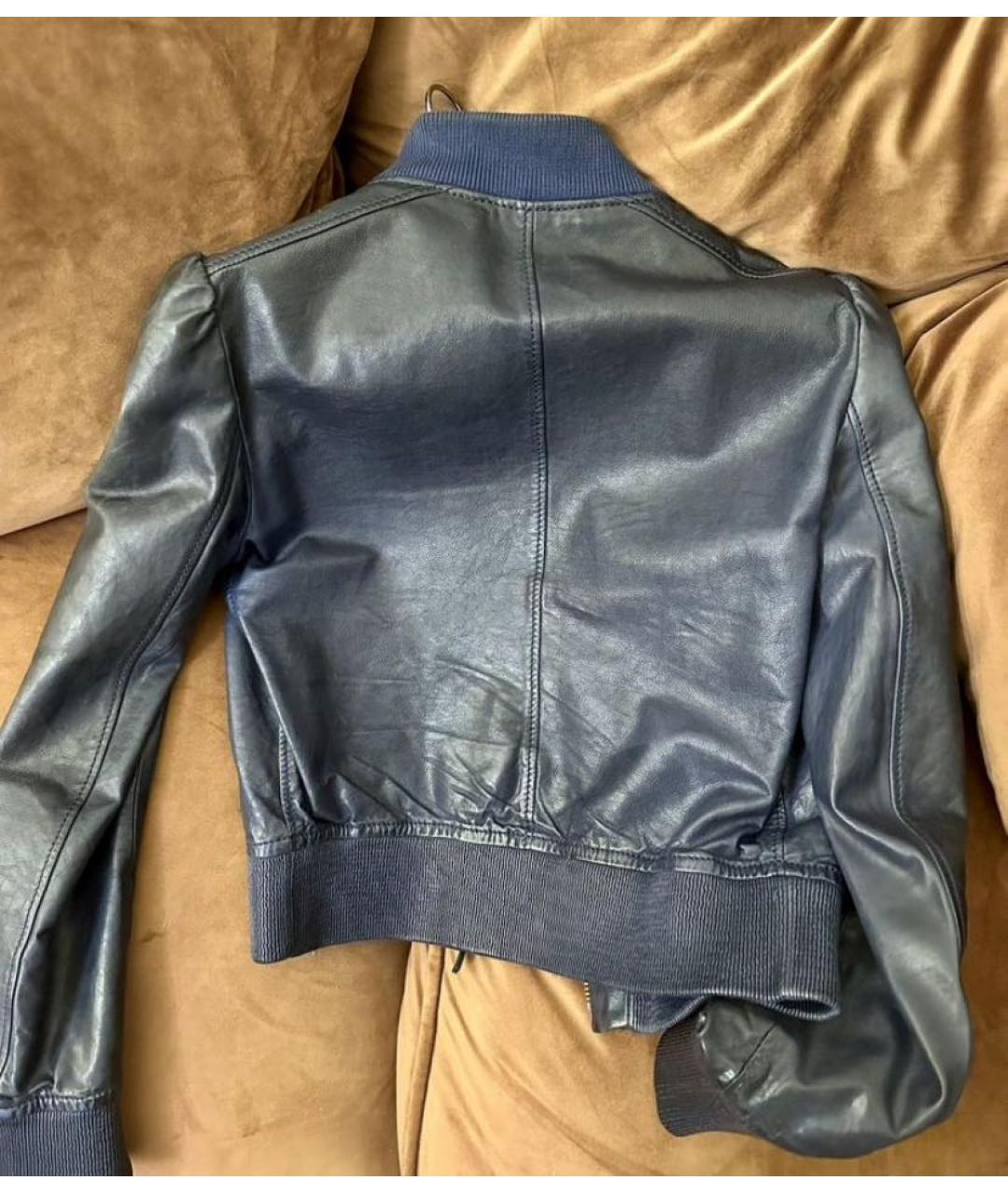 GUCCI Темно-синяя кожаная куртка, фото 3