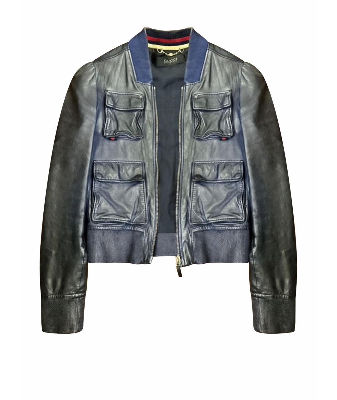 GUCCI Темно-синяя кожаная куртка, фото 1