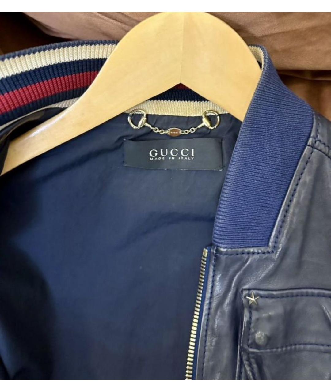 GUCCI Темно-синяя кожаная куртка, фото 5