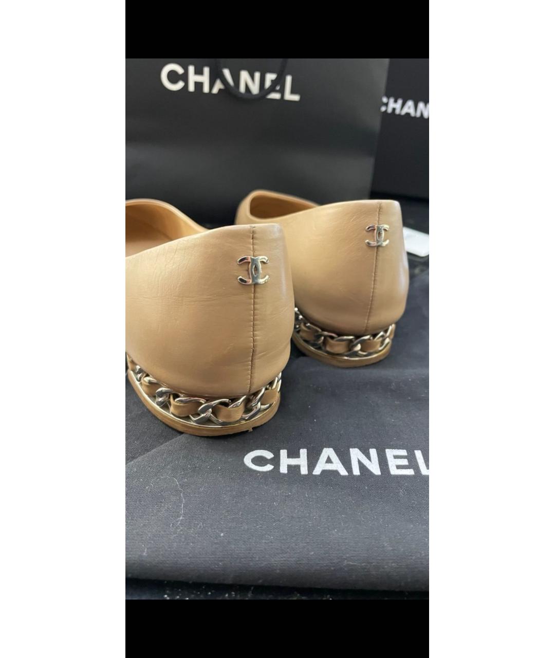 CHANEL Бежевые кожаные балетки, фото 4
