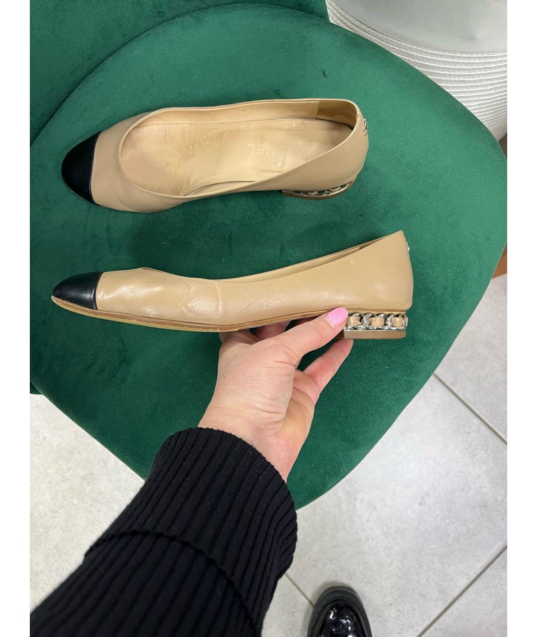 CHANEL Бежевые кожаные балетки, фото 9