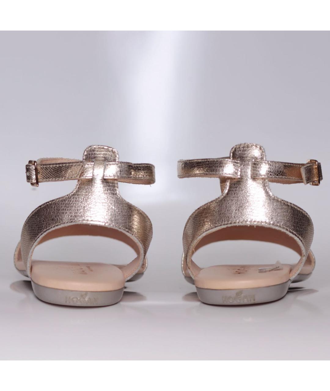 HOGAN Золотые кожаные сандалии, фото 4