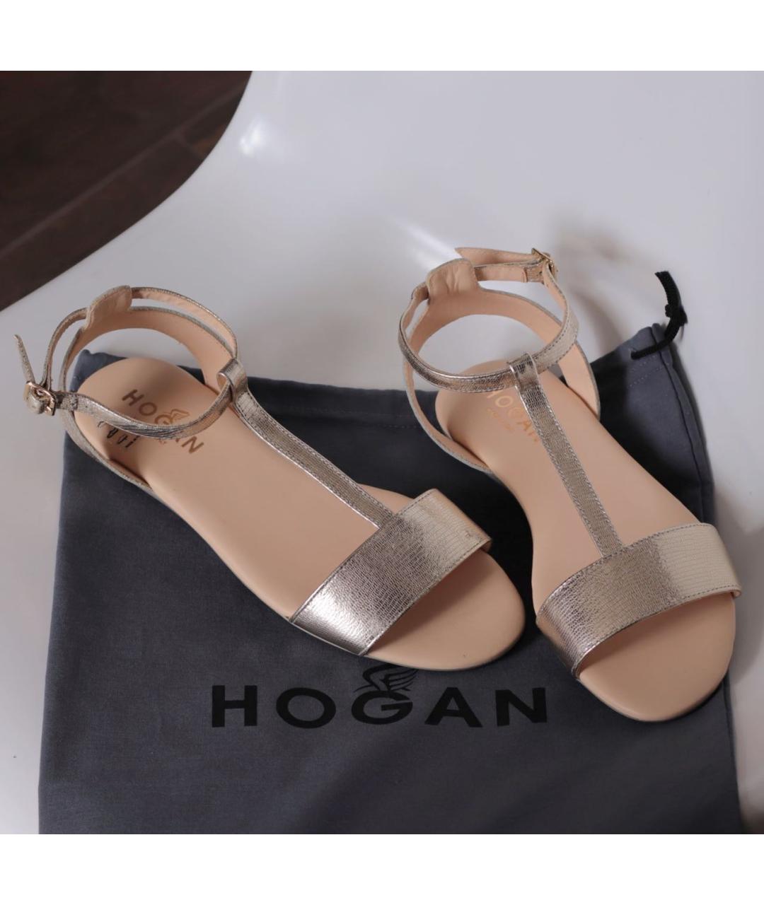 HOGAN Золотые кожаные сандалии, фото 3