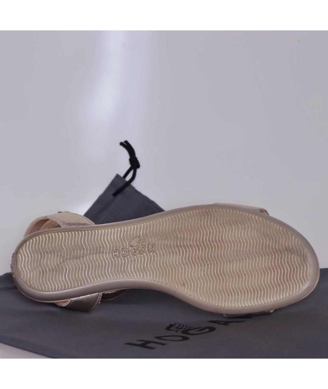 HOGAN Золотые кожаные сандалии, фото 6