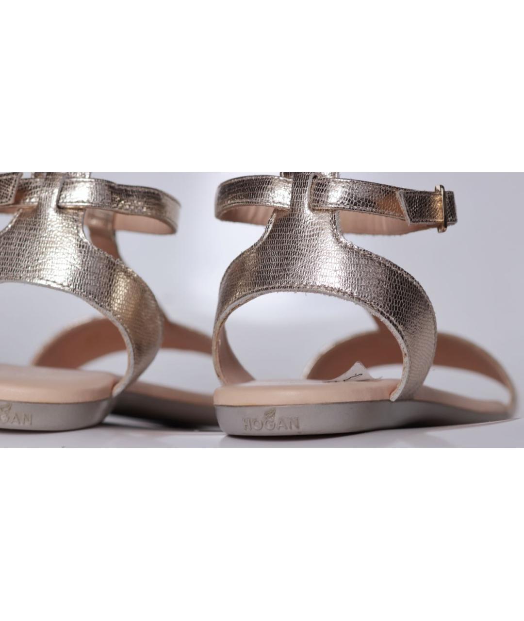 HOGAN Золотые кожаные сандалии, фото 5
