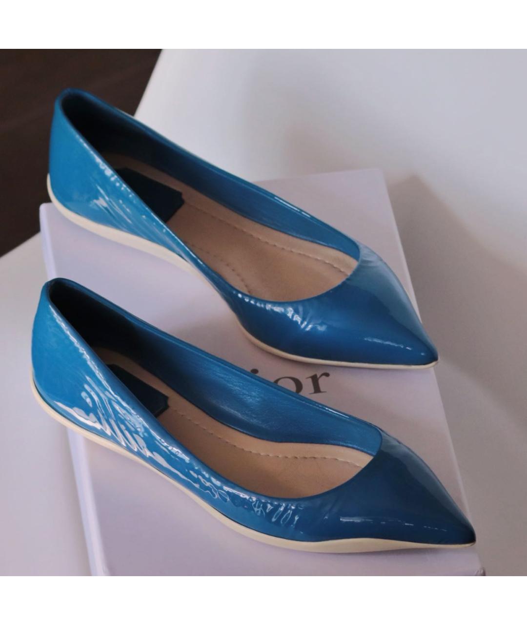 CHRISTIAN DIOR Синие балетки из лакированной кожи, фото 6