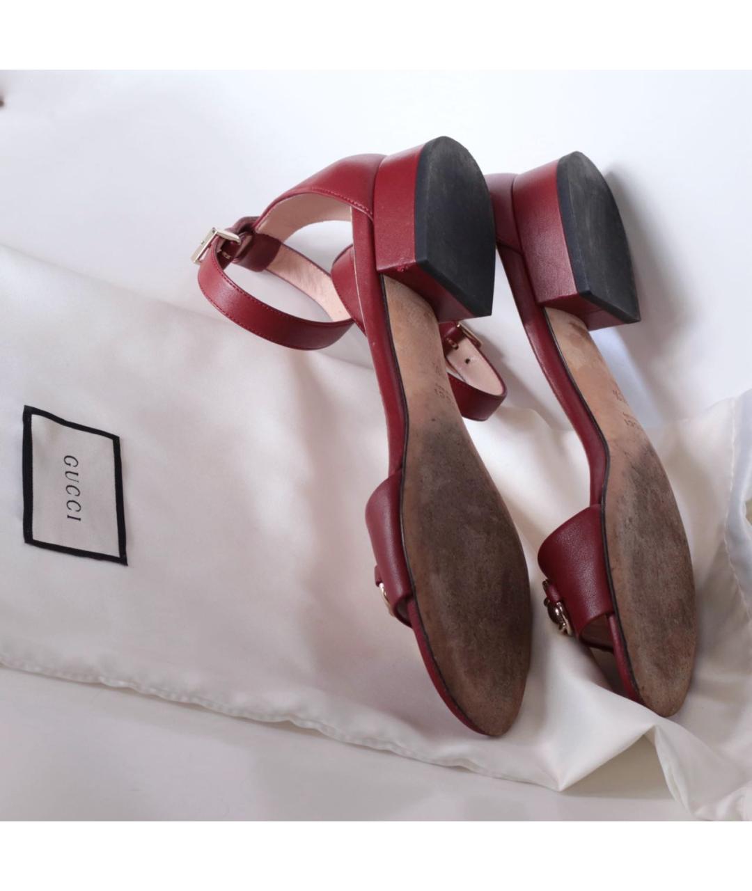 GUCCI Бордовые кожаные босоножки, фото 6