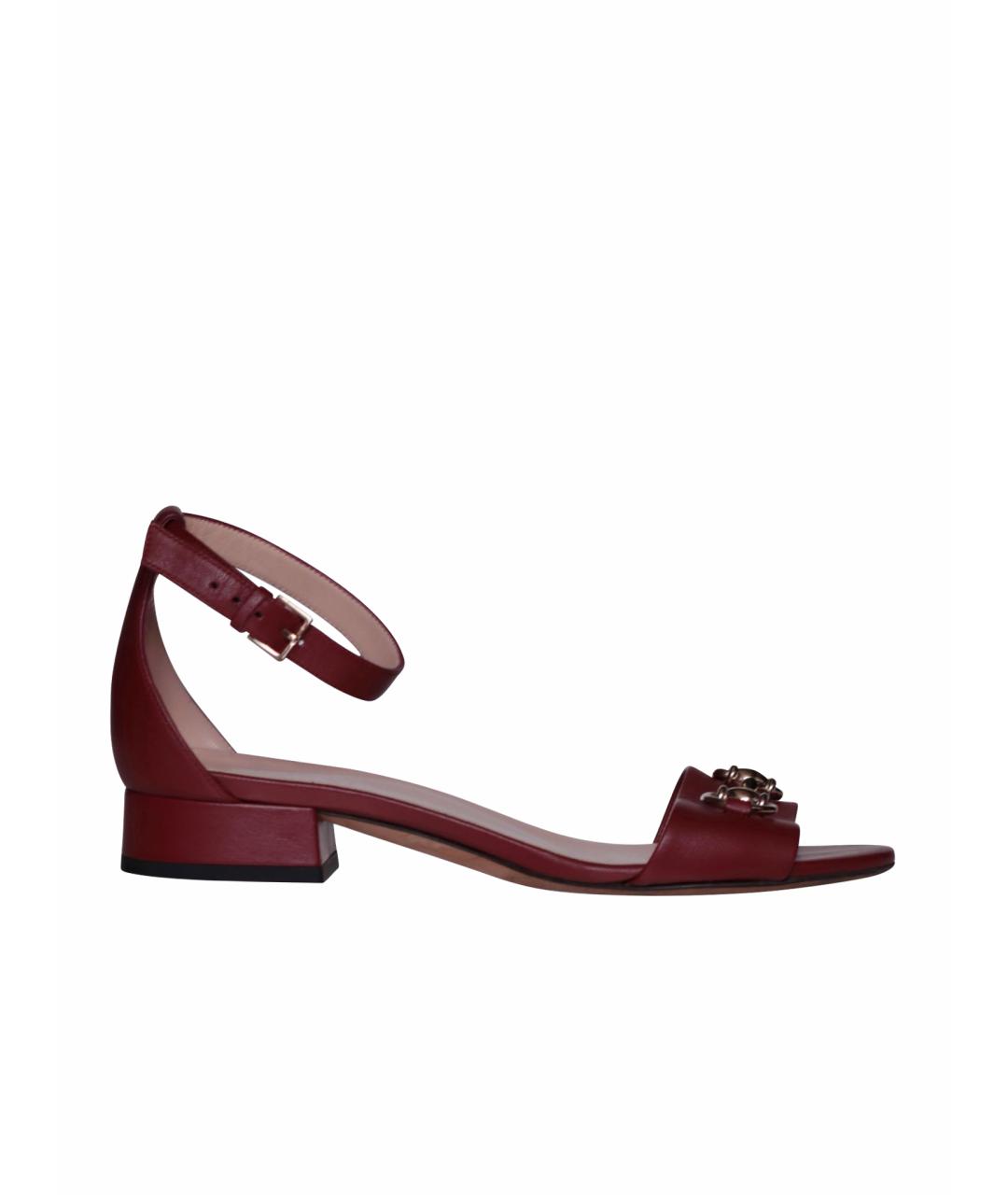 GUCCI Бордовые кожаные босоножки, фото 1