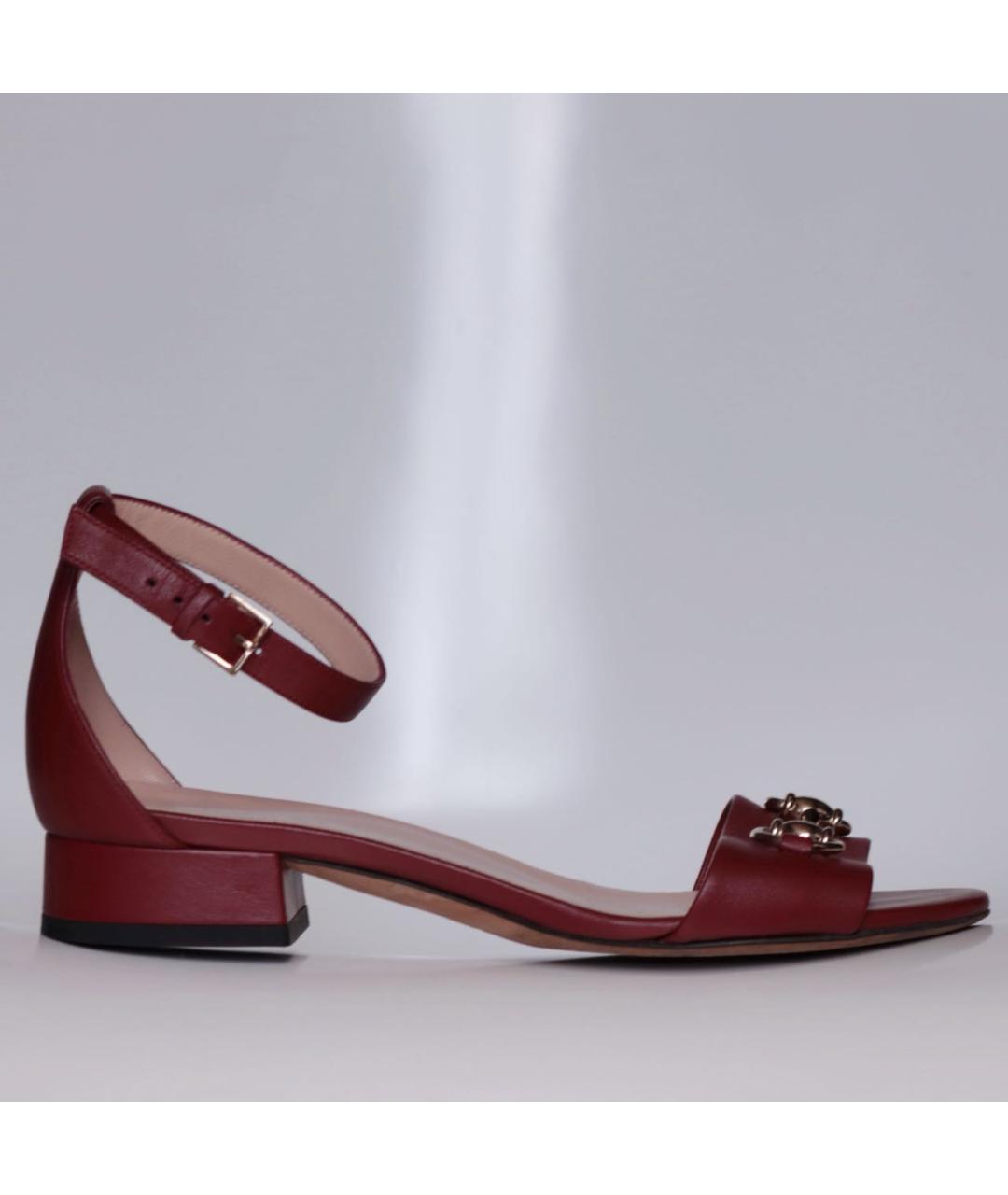 GUCCI Бордовые кожаные босоножки, фото 8
