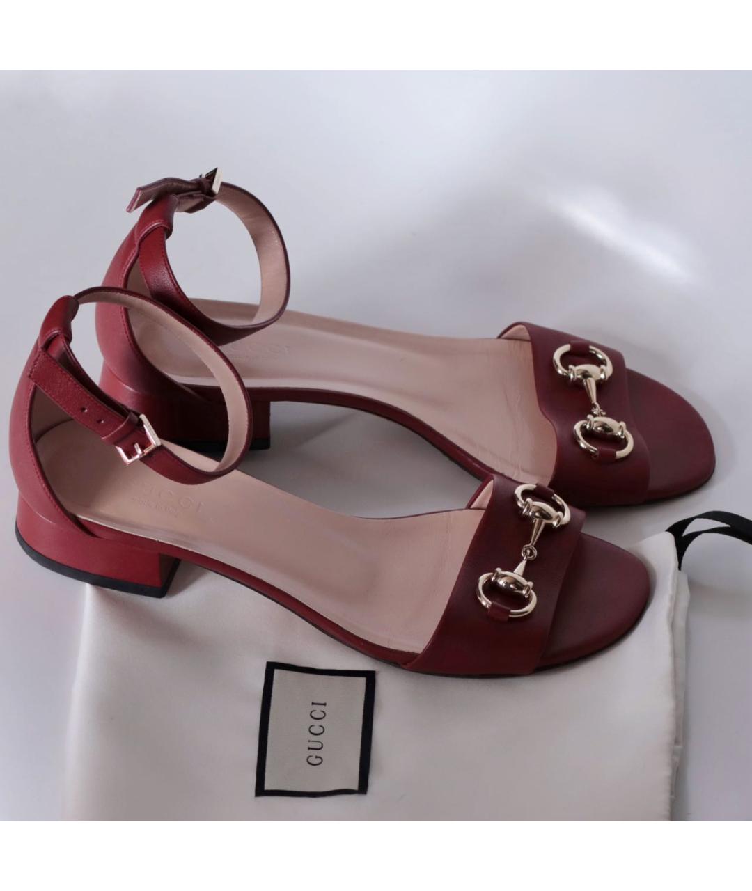 GUCCI Бордовые кожаные босоножки, фото 3