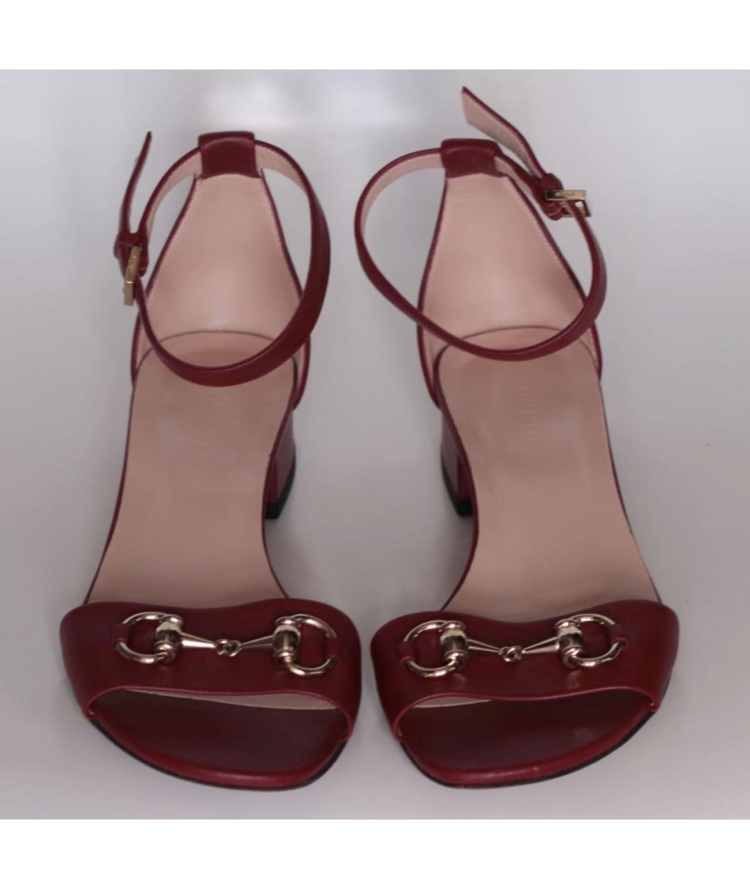 GUCCI Бордовые кожаные босоножки, фото 2