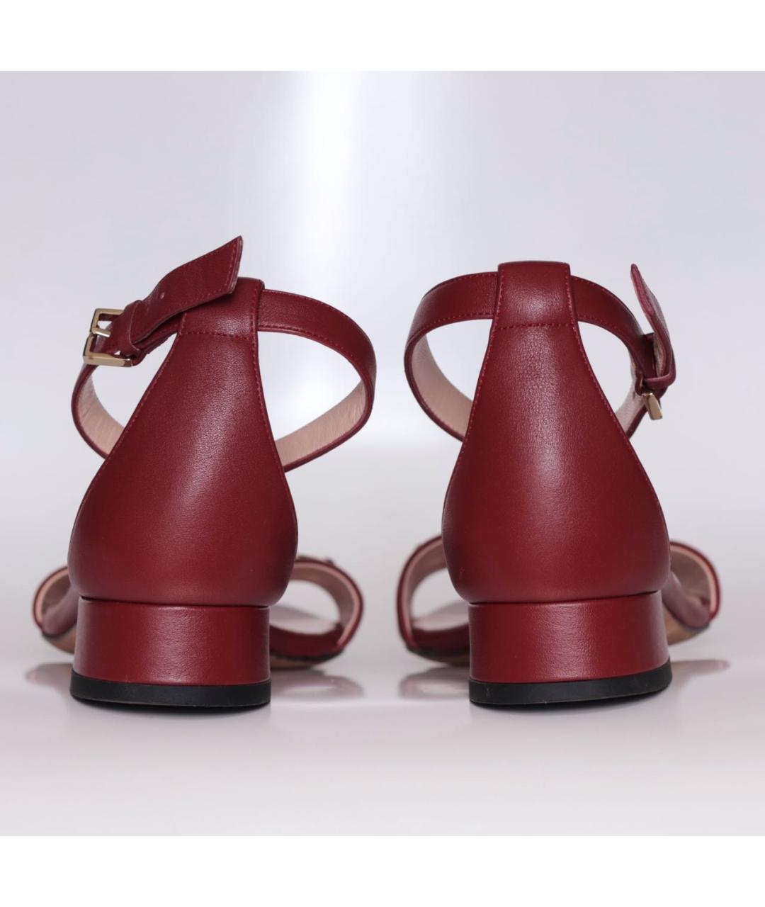 GUCCI Бордовые кожаные босоножки, фото 5