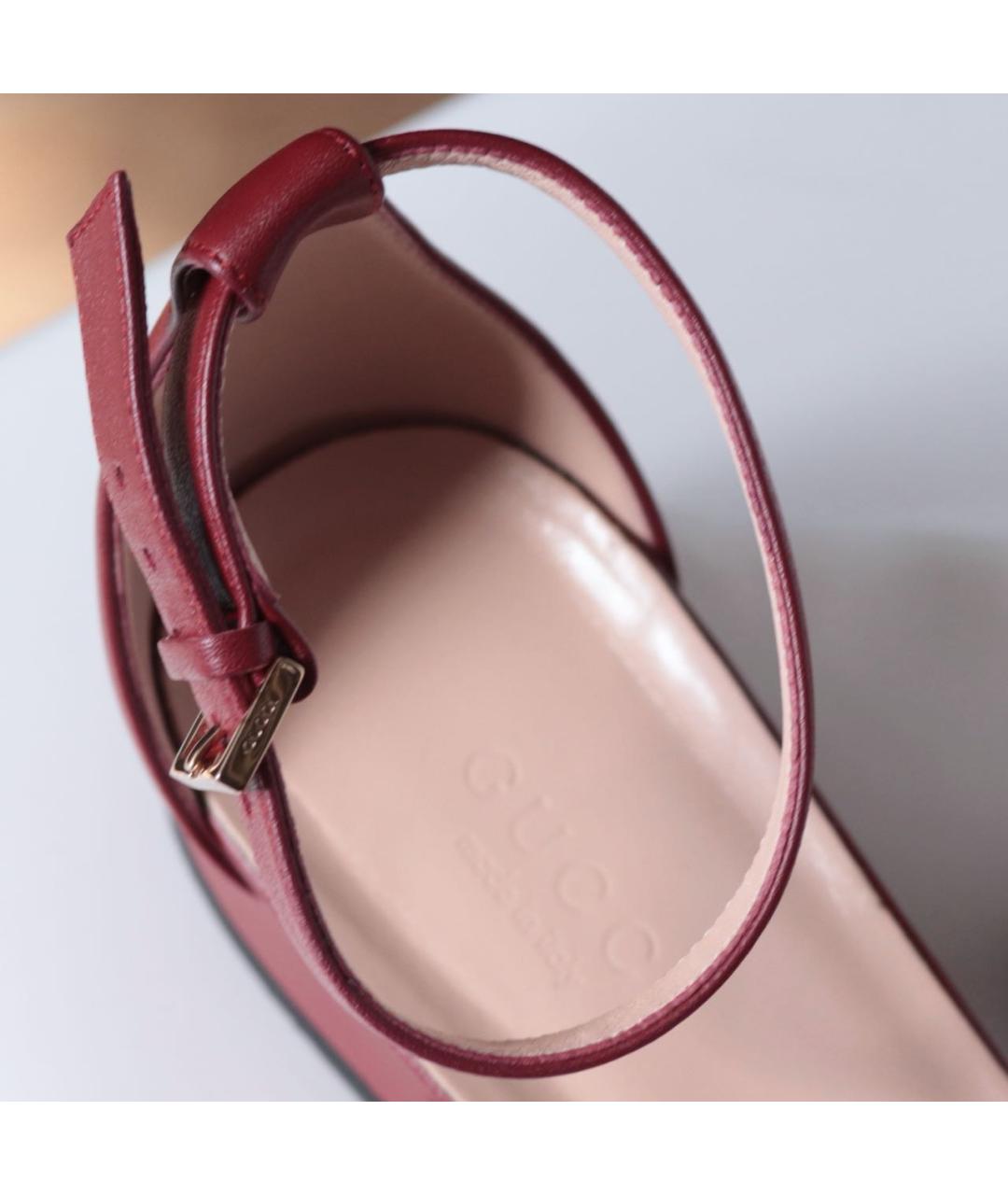 GUCCI Бордовые кожаные босоножки, фото 4