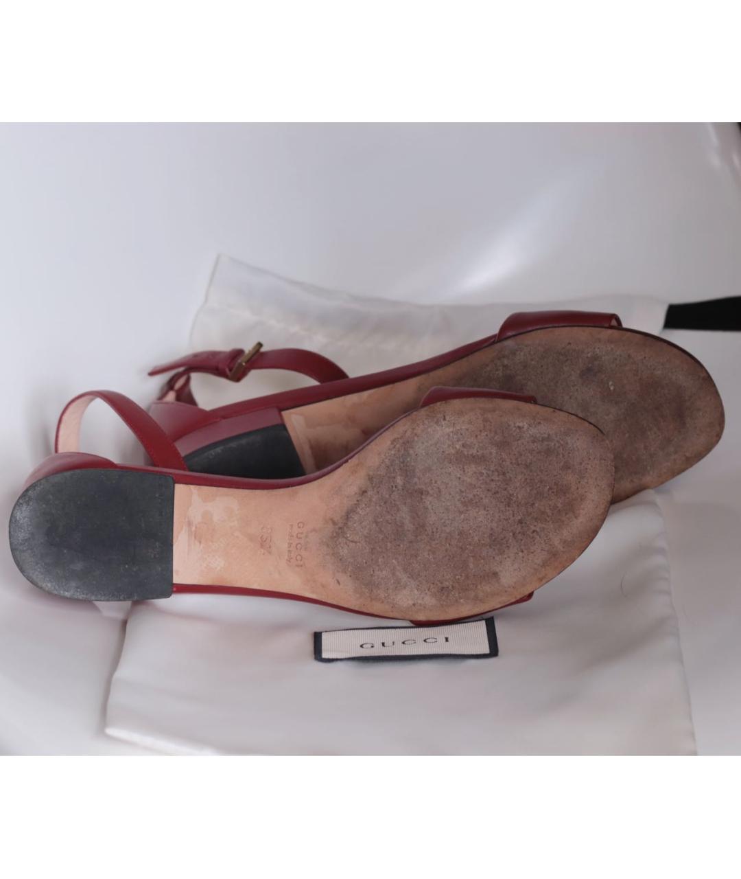 GUCCI Бордовые кожаные босоножки, фото 7